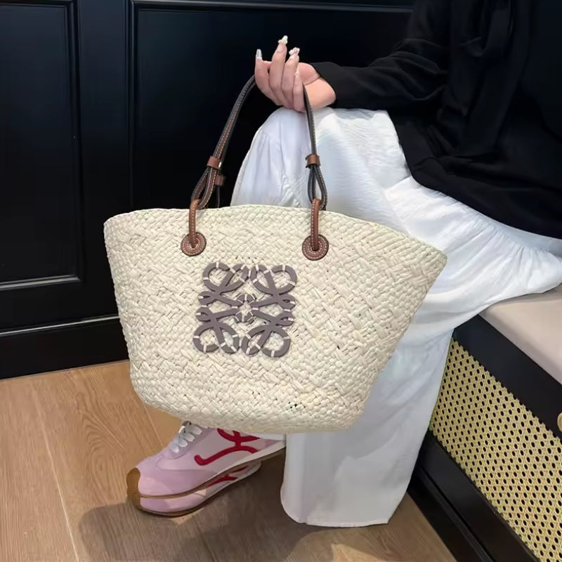 Bolsa de Praia Chique Belle Lune – Palha Bege Elegante