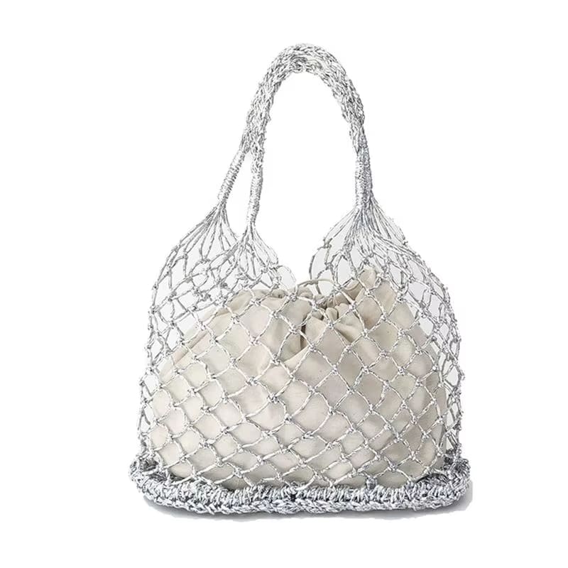 Bolsa de Praia Chique Lara - Pequena e Elegante em Prata