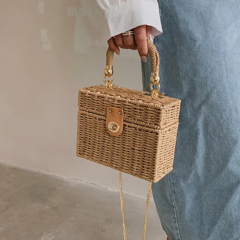 Bolsa de Praia Chique Cáqui Trançada Serena