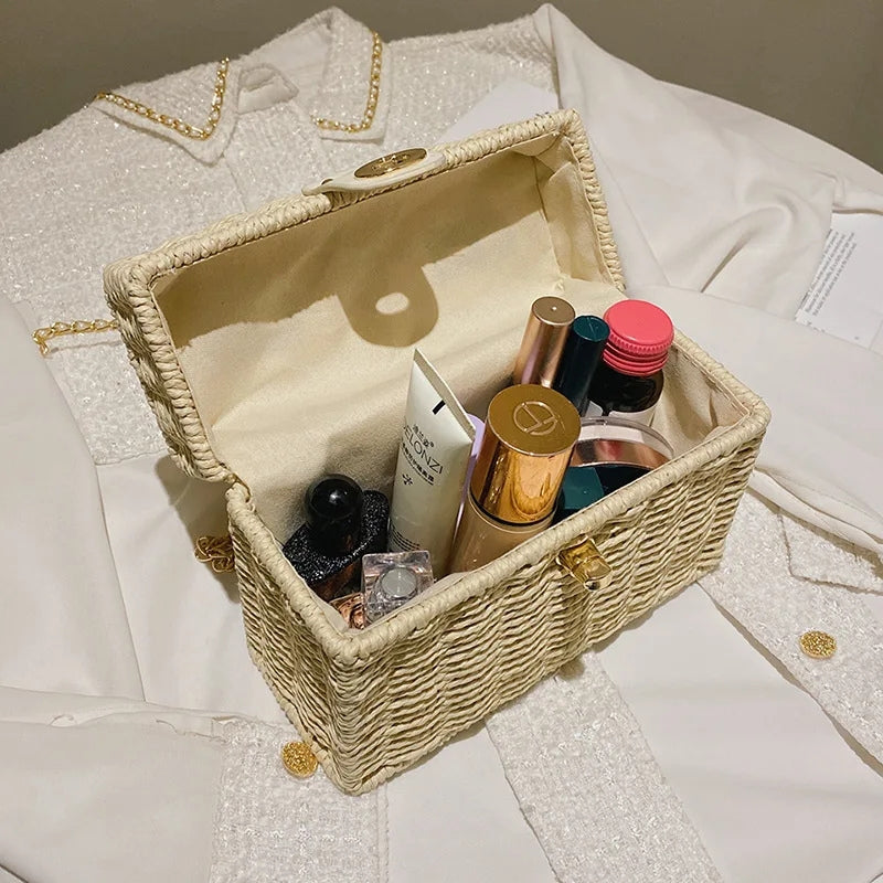 Bolsa de Praia Chique Bege Trançada Solene