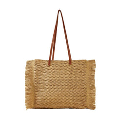 Bolsa de Praia Grande - Palha Cáqui com Franja