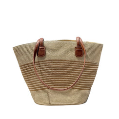 Bolsa de Praia Palha Bege com Listras Marrom