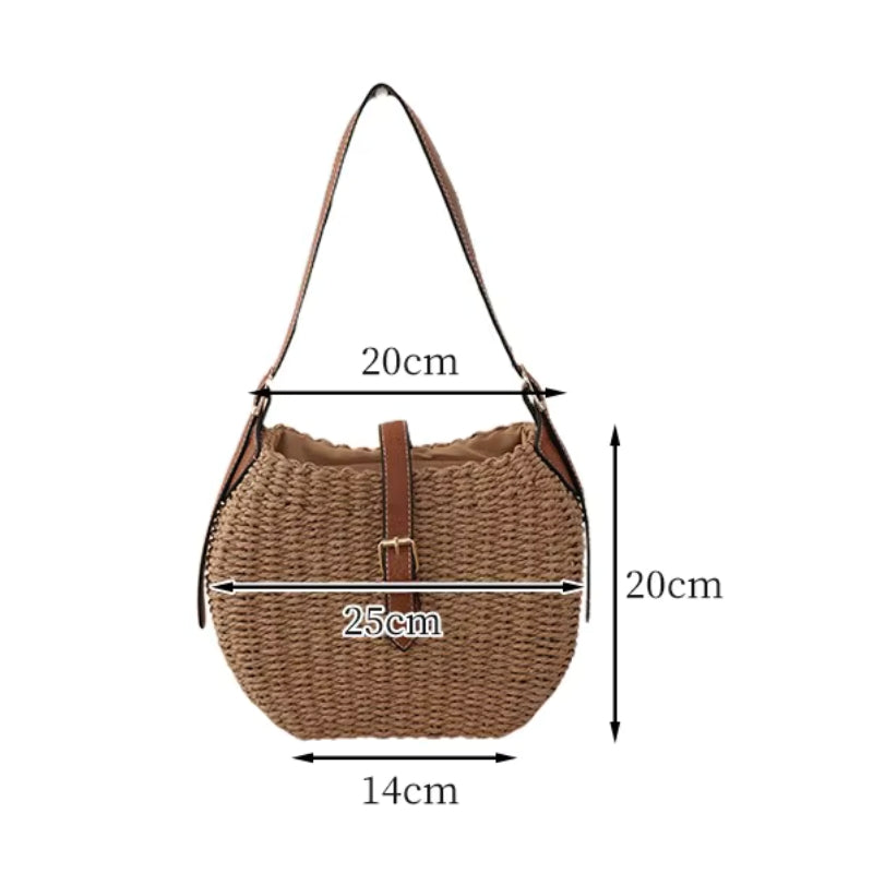 Bolsa de Praia Siena Palha Natural Cáqui Medidas