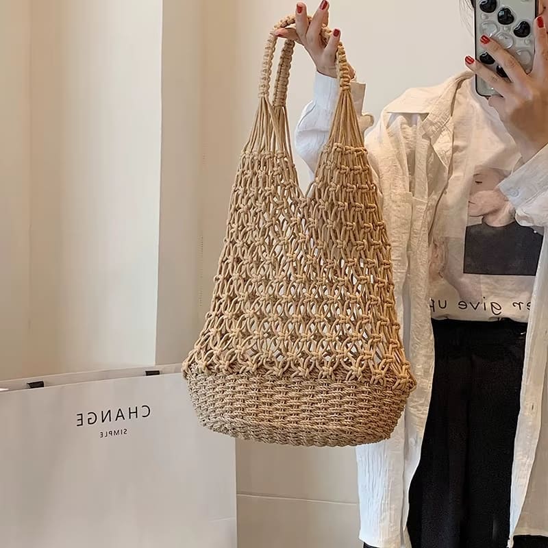 Bolsa de Praia de Crochê Cáqui