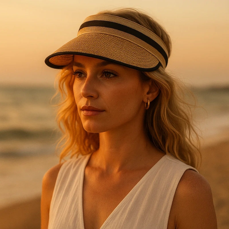 Viseira Feminina de Palha – Estilo e Proteção no Verão Cáqui