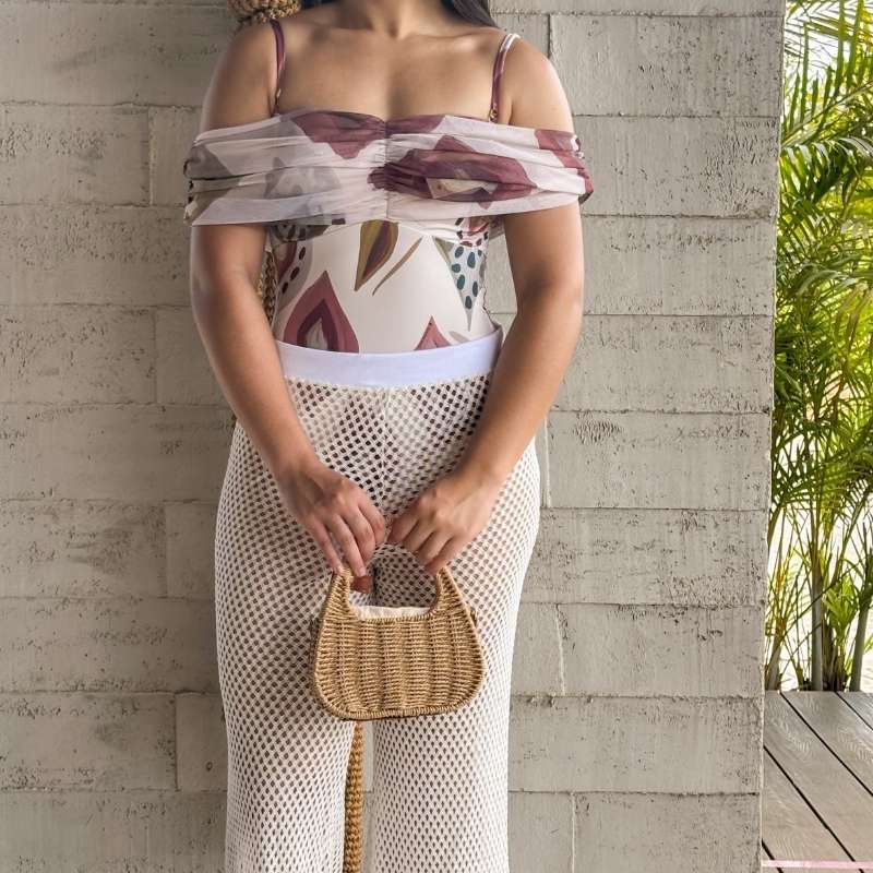 bolsa de palha trançada de praia