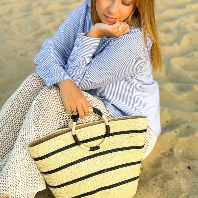 bolsa de palha listrada